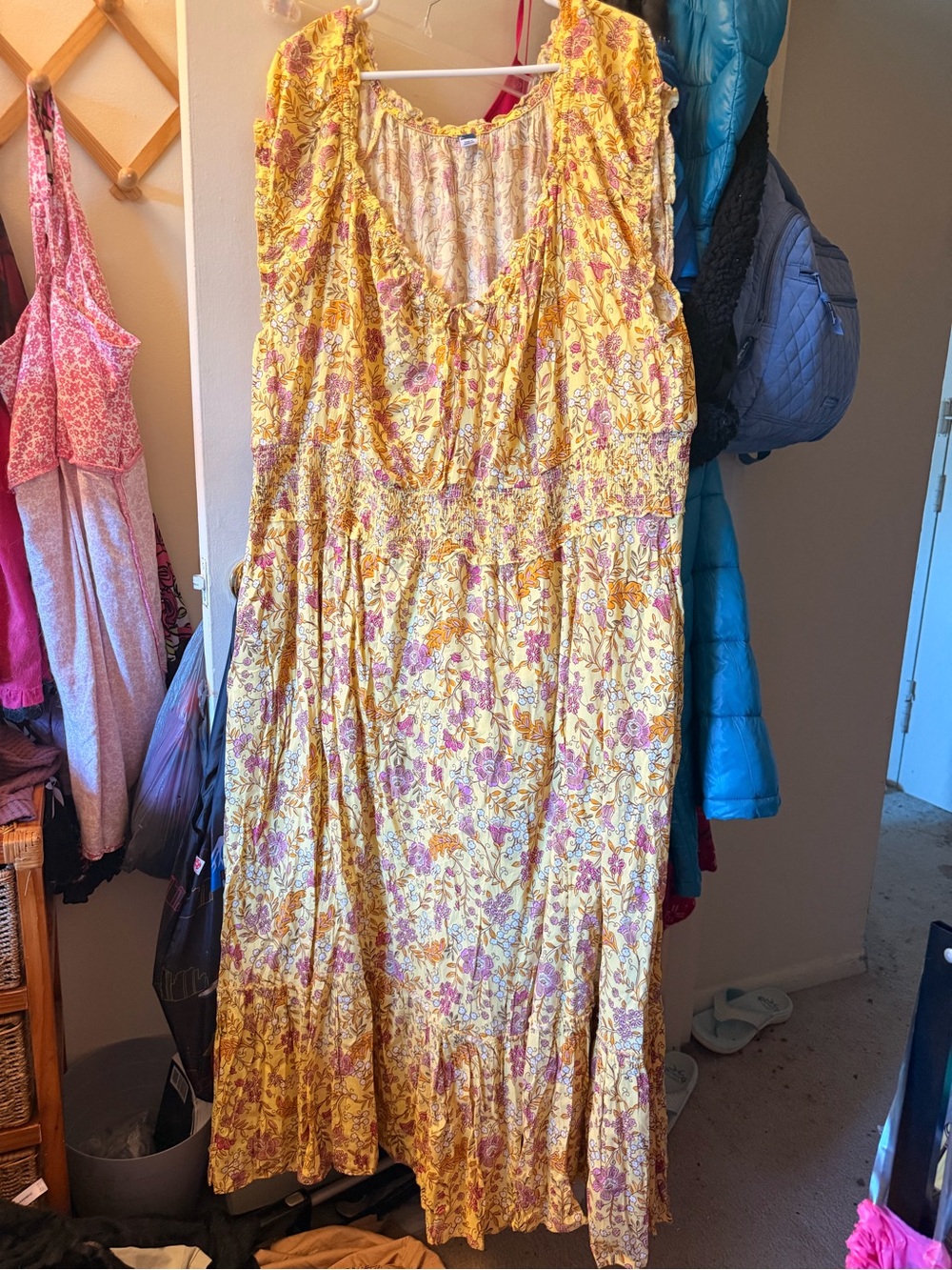 NWOT 4x Old Navy Yellow Floral Maxi Dress with Pink Accents